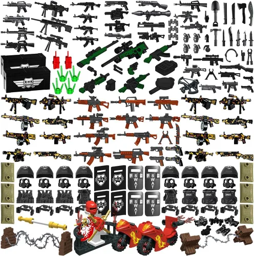 Vista 10 de 390+ Piezas Paquete de Armas Militares Juguetes de Bloques de Construcción Conjunto de Armas del Ejército Conjunto de Equipo de Soldado Kits