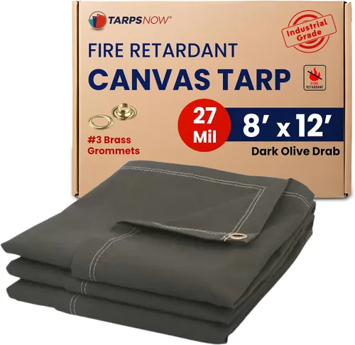 Vista 16 de Tarps Now - Lona ignífuga de 5 x 7 pies con ojales de latón, lona resistente de grado industrial de 27 mil para campamento, construcción