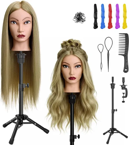 Vista 14 de Cabeza de maniquí de 16" con cabello para entrenamiento de peluquería y peinado