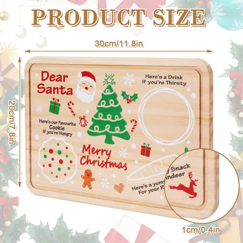 Vista 2 de AnyDesign Plato de madera de Papá Noel – Bandeja rectangular para leche y galletas de Nochebuena para suministros de decoración de Navidad