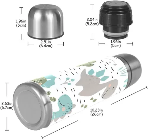 Vista 5 de Taza de acero inoxidable con aislamiento al vacío, de cuero, con diseño de dinosaurio, botella de agua para bebidas frías y calientes, para niños