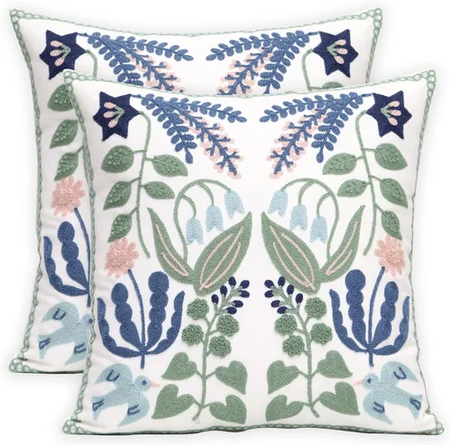 Vista 13 de Pack of 2 Embroidered Decorative Throw Pillow Cover 18x18 Inch Farmhouse Floral Pillowcase for Living Room Sofa Bed (Big Pumpkin)