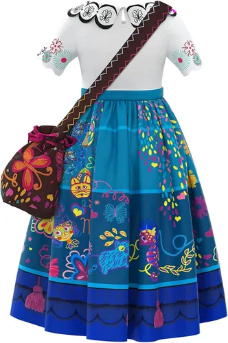 Vista 4 de Mirabel - Vestido de disfraz para niñas disfraz mágico de Halloween disfraz de cosplay para niñas vestido de fiesta con monedero lentes y aretes
