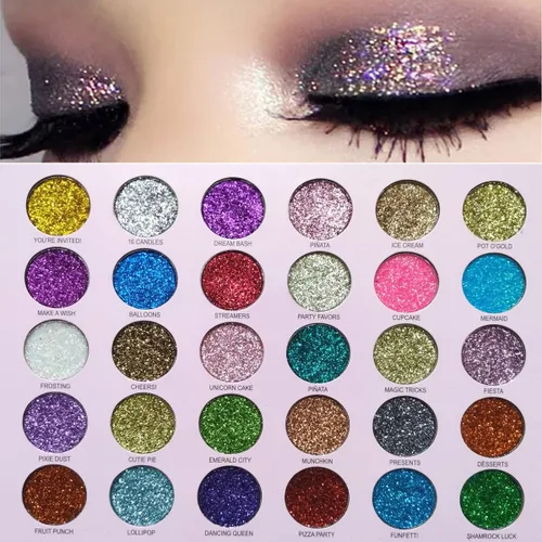 Vista 2 de Paleta de maquillaje de sombra de ojos con purpurina de 30 colores, paleta de sombra de ojos brillante + 1 pincel de sombra de ojos de larga