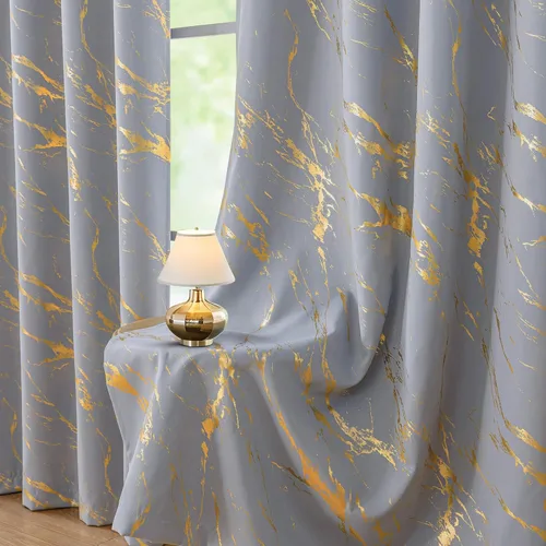 Vista 11 de WUBODTI Cortinas 100% Opacas de Mármol Beige de 63 Pulgadas de Largo 2 Paneles, Cortina Corta con Ojales de Impresión de Lámina Dorada Moderna