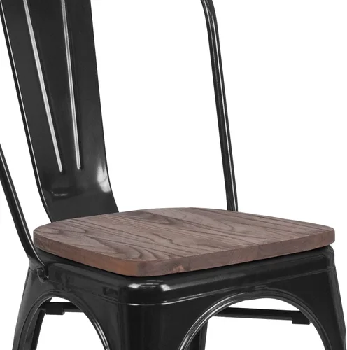 Vista 6 de Flash Furniture Perry - Silla apilable de metal con asiento de madera, 1 paquete, color negro
