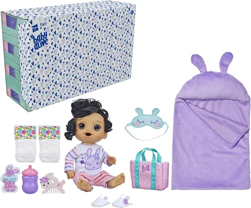 Vista 2 de Baby Alive Muñeco de bebé con temática de conejo, muñecas de 12 pulgadas con temática de hora de dormir, saco de dormir y accesorios de muñeca