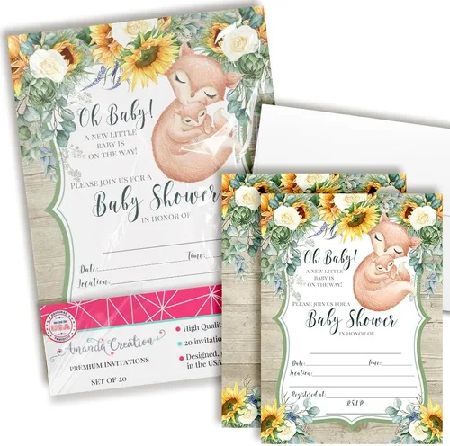 Vista 11 de Amanda Creation Invitaciones para baby shower de alce, paquete de 20 invitaciones de espolvoreo de 5 x 7 pulgadas, tarjetas de relleno de doble cara