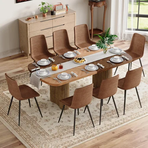 Vista 55 de Mesa de comedor extra larga de 78.7 pulgadas para 6-10 personas, mesa de cocina moderna con bases estriadas, mesa de comedor rectangular de granja