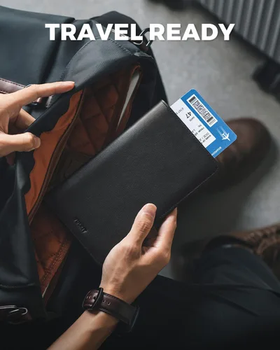 Vista 5 de VULKIT Billetera para pasaporte, con bloqueo RFID, cartera de viaje para hombres y mujeres