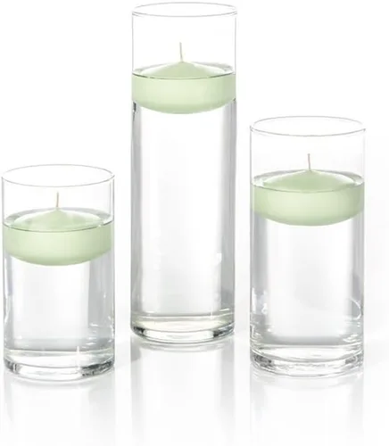 Vista 14 de yummi Juego de 18 velas flotantes y jarrones cilíndricos, color blanco