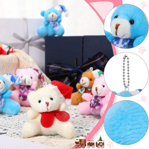 Vista 3 de 12 piezas de mini oso de Navidad de 3.15 pulgadas, oso de peluche suave, juguete de animal de peluche, adorno lindo para árbol de Navidad, llavero