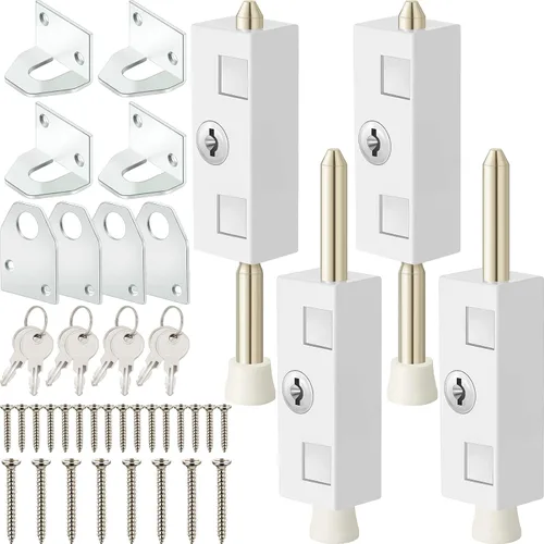 Vista 8 de Cerradura de puerta corrediza para puerta de patio rectangular con llave para barra de seguridad con bisagras de vidrio, perno de acero, aleación