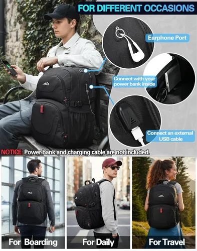 Vista 6 de ProEtrade Mochila de viaje extra grande para portátil, antirrobo, para escuela y negocios, con puerto de carga USB, para portátil de 17 pulgadas