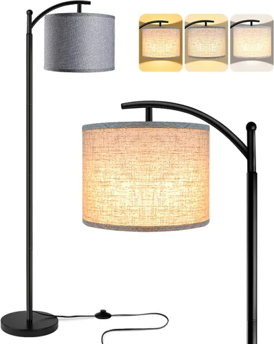 Vista 11 de Rottogoon - Lámpara de pie para sala de estar, lámpara de pie LED con 2 pantallas para dormitorio, incluye bombilla LED de 9 W - Negro Sombra