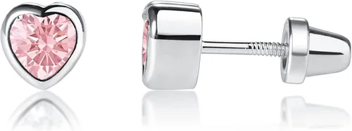 Vista 15 de Aretes de corazón con pasador simulando piedra natal con tornillo de traba (6mm) - para niñas 06-Junio
