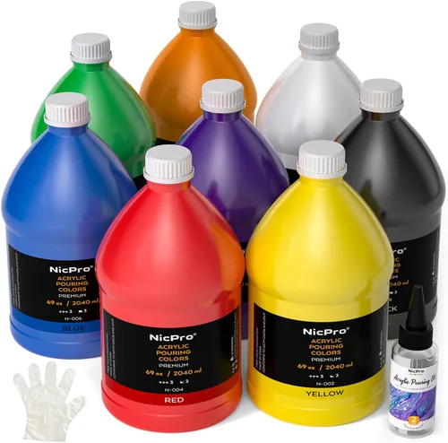 Vista 10 de Nicpro Juego de pintura acrílica para verter de 14 colores en gran cantidad (1000 ml, 33.8 oz) Kit de suministros de pintura acrílica premezclada