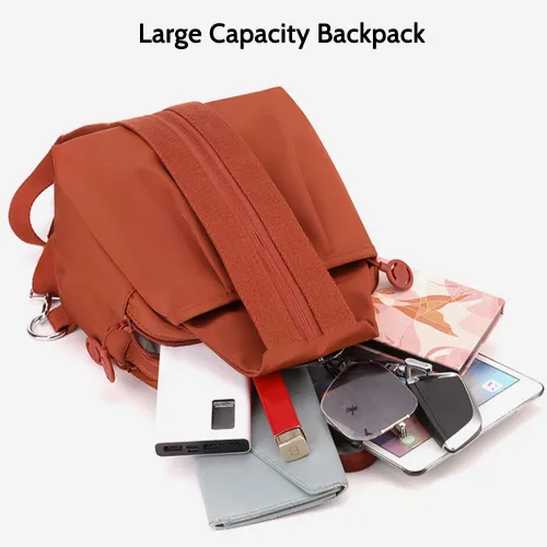 Vista 2 de Bolsa impermeable de 2 vías, bolsa de hombro convertible Oxford de gran capacidad, bolsa cruzada para mujer, mochila de viaje, Negro -, Mediana