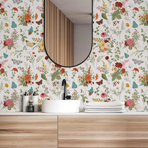 Vista 5 de VEELIKE Papel tapiz de 17.7 x 118 pulgadas con diseño de mariposas y caléndulas florales, para dormitorio, baño, guardería, papel de contacto floral