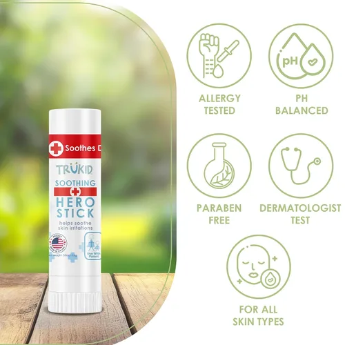 Vista 2 de TruKid Bálsamo calmante para terapia de la piel: alivia la picazón y la irritación, perfecto para llevar, ingredientes naturales y no tóxicos, sin