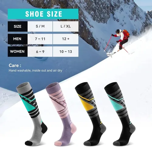 Vista 6 de MATKAO Calcetines de esquí para mujeres y hombres, snowboard, esquí, invierno, cálidos, para clima frío, al aire libre (negro, M), Negro