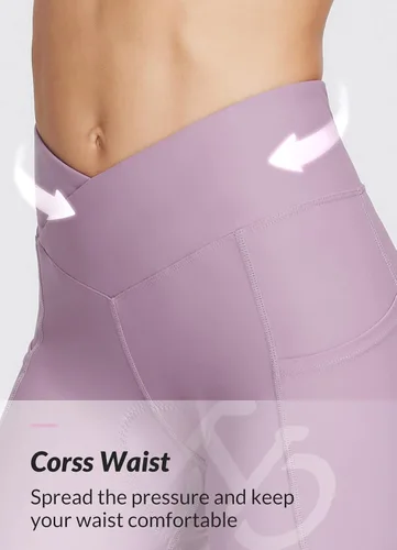 Vista 3 de BALEAF Pantalones cortos de ciclismo acolchados para mujer, pantalones cortos de ciclismo con acolchado 4D, pantalones cortos cruzados con bolsillos