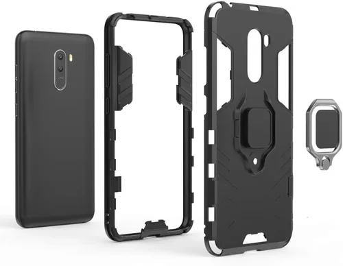Vista 5 de Compatible con Pocophone F1, soporte de anillo de metal, a prueba de golpes, parachoques duro (funciona con soporte magnético para automóvil), Negro