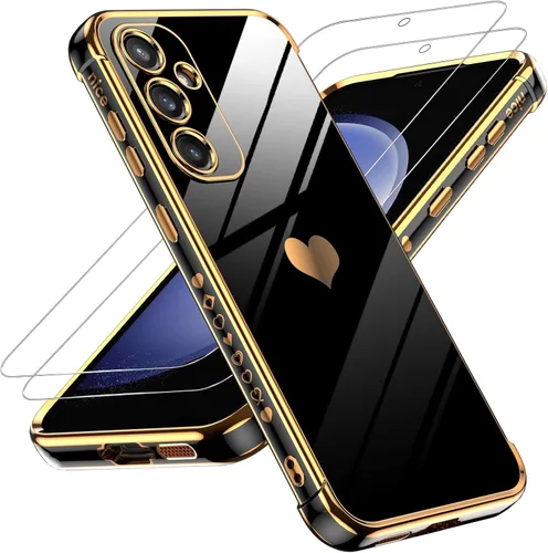 Vista 105 de LeYi Funda para Motorola-G 2025: Love Heart Plating Luxury, Negro