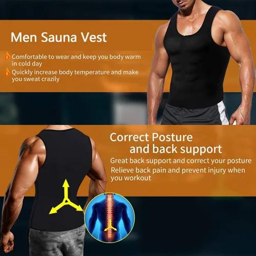 Vista 5 de Chaleco de sudoración para sauna, camiseta deportiva de tirantes para entrenamiento, faja de cintura para hombres, chaleco de compresión