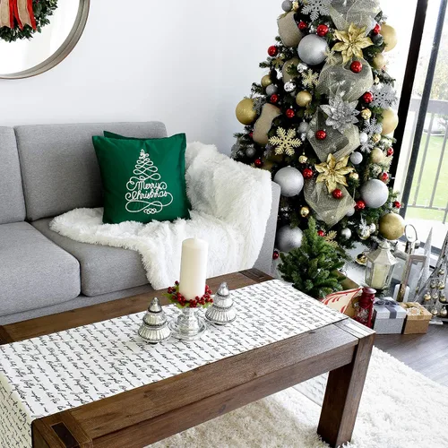 Vista 7 de Camino de mesa de Navidad, bufanda de tocador blanco hueso, 100% algodón, decoración de fiesta para el hogar, cocina, comedor, vacaciones, tela