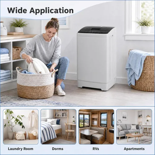 Vista 9 de Giantex 7.7LBS Portable Washing Machine, Top Load Full-Automatic (Grey)
