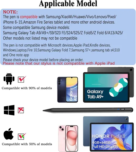 Vista 2 de Lápiz óptico para tableta Android, lápiz de tableta con punta Pom para ios/Android, lápiz óptico activo recargable para iPhone
