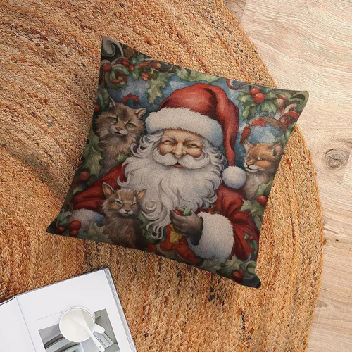 Vista 6 de Hellote - Funda de cojín de lino para sofá, dormitorio, automóvil, 16 x 16 pulgadas, decoración de invierno para el hogar
