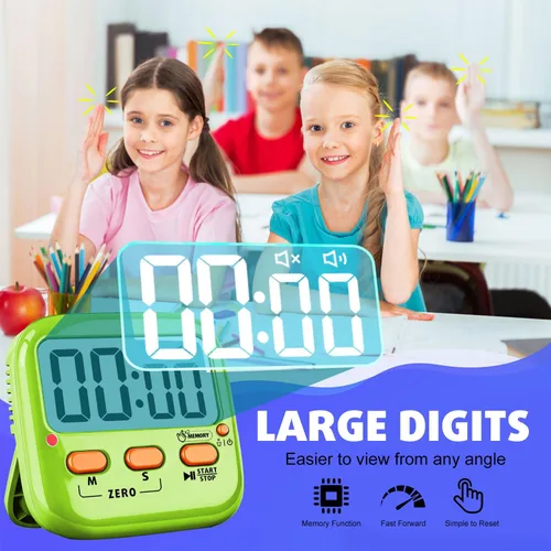 Vista 6 de Paquete de 2 temporizadores digitales para niños, temporizadores magnéticos de cocina para cocinar, huevos, profesores, aula, estudio, ejercicio