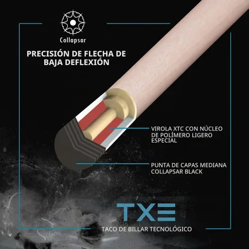 Vista 3 de Taco de piscina Collapsar con estuche rígido 1X1 y tecnología de baja deflexión para palo de billar