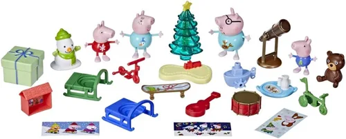Vista 2 de Peppa Pig Peppa's - Calendario de Adviento para niños, contiene 24 juguetes sorpresa, 4 figuras familiares de Peppa Pig navideños; a partir de 3 años