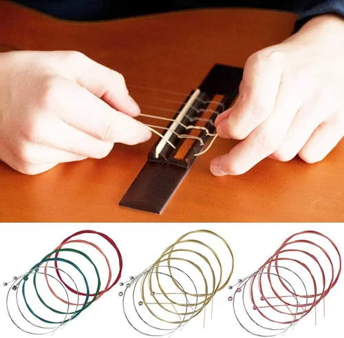 Vista 6 de Paquete de 3 cuerdas de guitarra acústica (oro, latón, multicolor) con púas de guitarra de celuloide, kit de bobinadora de cuerdas