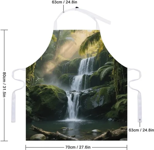 Vista 2 de MUSM Apron for Adults - 27.6 X 31.5 Inch, Heavy-Duty Polyester Aprons with Two Large Pockets, Waterproof Forest Waterfall Kitchen Apron for Cooking