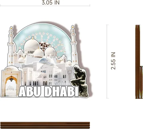 Vista 3 de Abu Dhabi United Arab EMI - Imán de madera 3D para nevera, recuerdos coleccionables, decoraciones artesanales hechas a mano