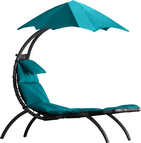 Vista 9 de Vivere Tumbona original Dream con paraguas de 6 puntos, poliéster hilado duradero, patas curvas, amplia cama de descanso, perfecta para exteriores