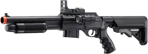 Vista 5 de M0581 Bomba de acción de Airsoft escopeta con alcance, luz y construcción duradera de ABS con grúa