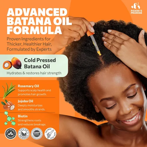 Vista 3 de Panda's Promise Aceite de batana puro de Honduras, mezcla vegana y prensada en frío con aceite hidratante para el cabello de romero y ricino para un