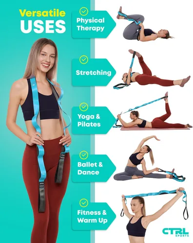 Vista 4 de Correa elástica con bucles, banda elástica no elástica para terapia física, correa de yoga para equipo de estiramiento, bandas elásticas