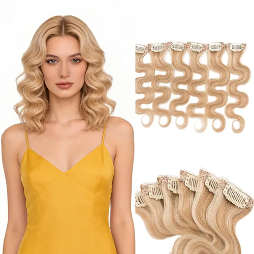 Vista 13 de 6 extensiones de cabello real con 6 clips, cabello ondulado de 10 pulgadas, color marrón oscuro