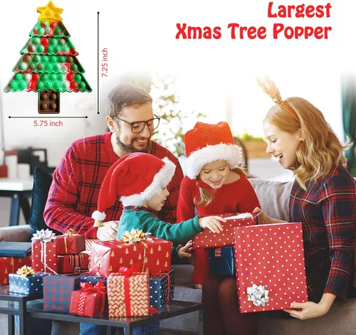 Vista 4 de Juguete para ansiedad de Navidad con forma de árbol y poppit, regalo de Navidad, para niños, adultos, niños, divertido juego de empuje, alivio