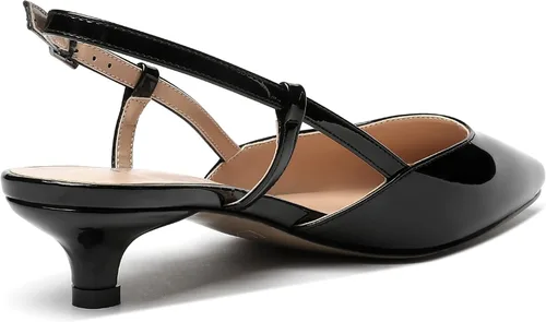 Vista 5 de MERRORI Zapatos de tacón bajo con hebilla de patente para mujer, con punta cuadrada sólida, 1.5 pulgadas