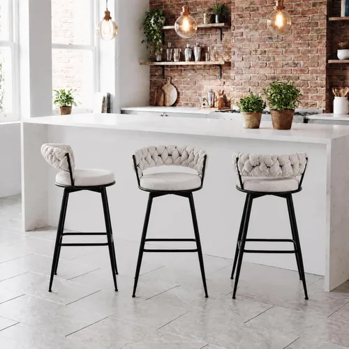 Vista 27 de Juego de 2 taburetes de bar tapizados para encimera de cocina, color beige