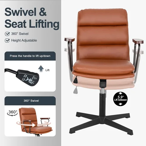 Vista 7 de Okeysen Silla de escritorio de oficina sin ruedas, silla ergonómica con Marrón retro
