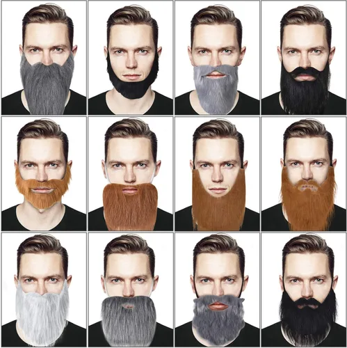 Vista 3 de WILLBOND 12 piezas de bigote de barba falsa Halloween Cosplay accesorios