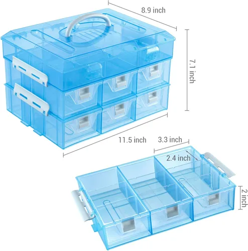 Vista 5 de MyGift Estuche organizador transparente de 11 pulgadas para suministros de costura para manualidades y artes con detalles blancos, 24 compartimentos